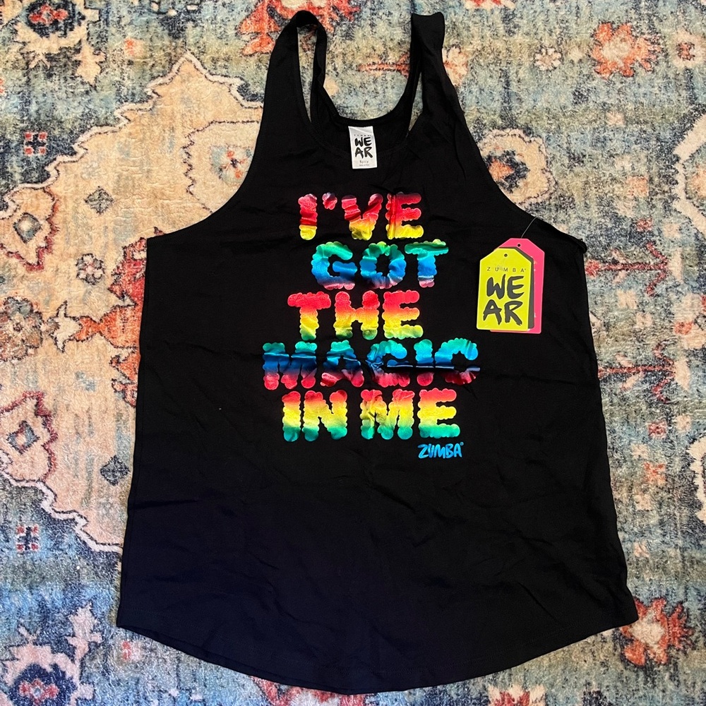 Zumba Fitness Zumbawear Black Tank Top with Colorful Graphic
